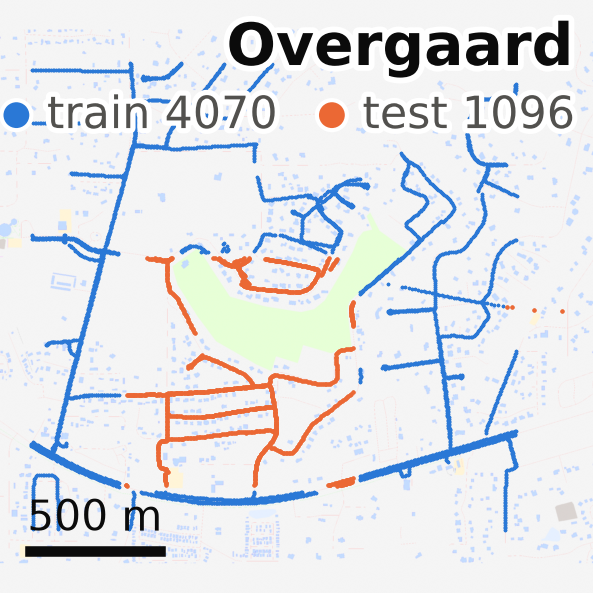Overgaard region with train and test routes on OSM